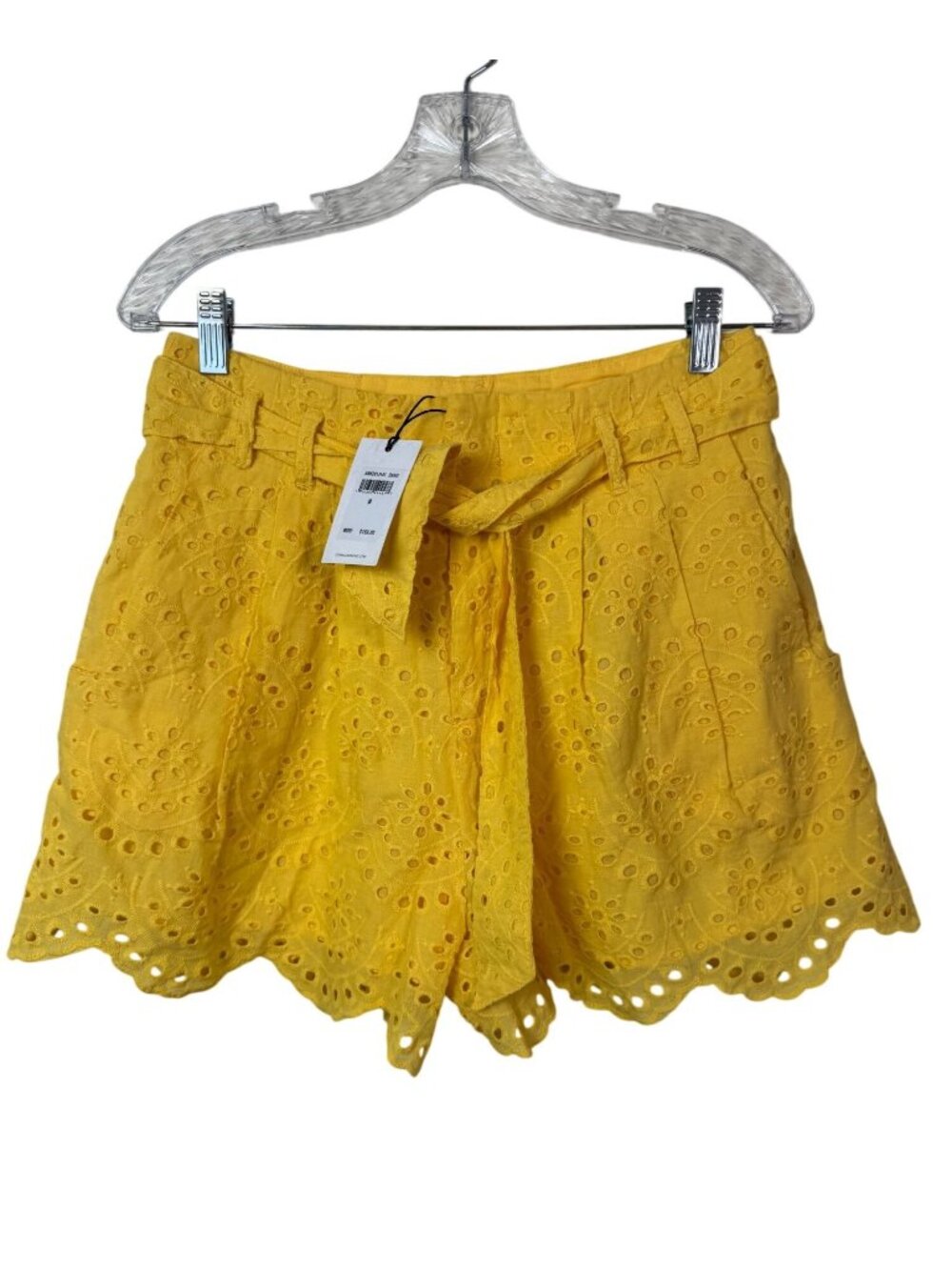 NEW 7 For All Mankind Yellow Eyelet 100% Cotton Shorts Scalloped Hem Belt Medium